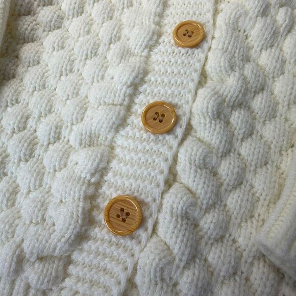 Baby Hooded Cardigan Sweater Pom Pom 6-12 mo Ivory Acrylic - Picture 4 of 6